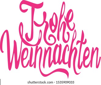 Lettering in German Merry Christmas Warm raspberry tint on a white background in isolation, Christmas decor