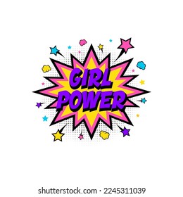 Lettering girl power, boom star. Comic speech bubble with emotional text Girl Power and stars.