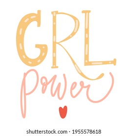 Letting Girl Power Pink, gelb, goldenes Motivationsangebot Weibliche feministische Buchstaben Kalligrafie