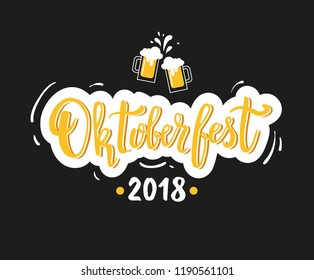 Lettering with glasses of beer on black background. Oktoberfest