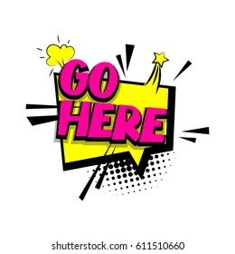 Lettering go here. Comics book halftone background balloon. Bubble icon speech phrase. Cartoon exclusive font label tag expression. Comic text, word sound effects dot back. Sounds vector illustration.
