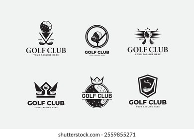 lettering golf with ball, stick and flag logo design sets for golfer, golf sport, tournament and club