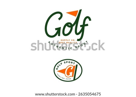 lettering golf with golf flag pole logo design sets. letter g with golf flag pole badge modern illustration logo design for golfer, golf sport club and tournament