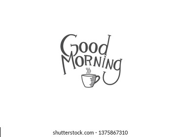 Lettering. Good Morning. Icon of a cup of coffee with steam. Vector illustration.