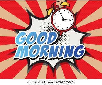 Lettering Good morning. Letters with  alarm clock. Hand drawn vector illustration isolated on white background.