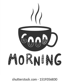 Lettering Good morning in Scandinavian style with a mug icon