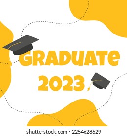 Lettering Graduate 2023. Class of 2023. End of school or last day of school. Vector illustration. Flat cartoon style.