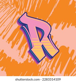Lettering Graffiti Alphabet Font R for any design purpose, useful in graphic design, logo, display, branding, and business identity.