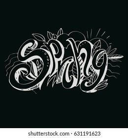 Lettering in graffiti style "Spring". Hand writing. Light on the dark