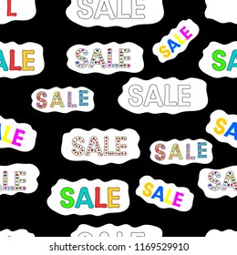 Lettering. Great for wrapping. Vector. Seamless. Giveaway poster, card. Hand drawn fashion pictures with speech design in black, white and yellow colors.