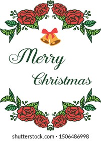 Lettering greeting card merry christmas, with ornament of colorful flower frame. Vector