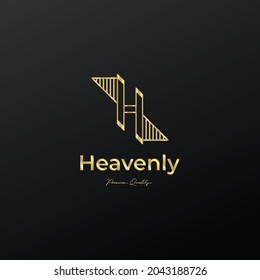 lettering h logo with triangle logotype line art vector illustration design