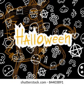 lettering Halloween. background with a set of icons