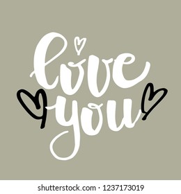 Lettering hand drawn banner - love you, Valentine's Day, Heart