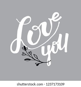 Lettering hand drawn banner - love you, Valentine's Day, Heart