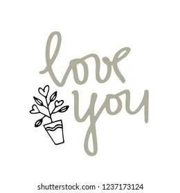 Lettering hand drawn banner - love you, Valentine's Day, Heart