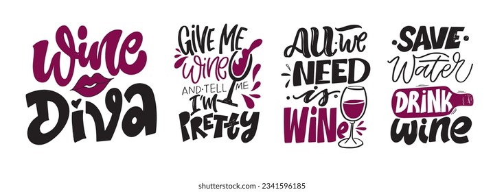 Lettering Hand drawn doodle postcard about wine. Wine lover. Mom wine culture. T-shirt design. Tee design ,mug print, print art.
