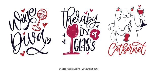 Lettering Hand drawn doodle postcard about wine. Wine lover. Mom wine culture. T-shirt design. Tee design ,mug print, print art. 100% vector file