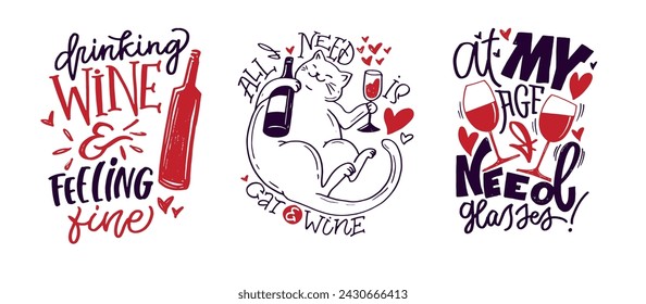 Lettering Hand drawn doodle postcard about wine. Wine lover. Mom wine culture. T-shirt design. Tee design ,mug print, print art. 100% vector file