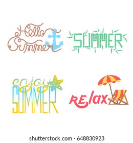 Lettering hand drawn set with logos, banners and label for summer holidays