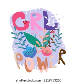 Lettering with hand and girl power floral