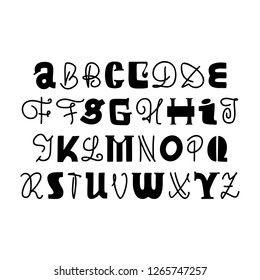 Lettering handmade font. Decorative alphabet black color for the design of posters, write postcards and slogans, playful style