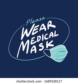 Lettering handwriting logo design for protective medical face masks. Men and women wearing protection from virus, urban air pollution, smog, vapor, pollutant gas emission. Vector illustration.