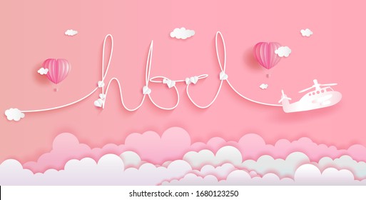 Lettering happy birthday , "hbd", with balloons on pink background and cloud, For Wallpaper, flyer, invitation, card, poster, postcard, brochure, banner, advertising, mockup, Vector illustration color 3d.