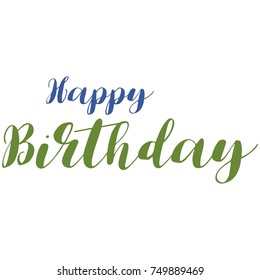 lettering of Happy Birthday on white background. Typography design. Greetings card. Vector illustration.