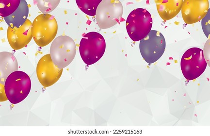 Lettering Happy Birthday To You balloons Colorful Party Flags And Ribbons Falling On Background. Celebration Event  Happy Birthday. Multicolor. Vector