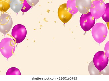 Lettering Happy Birthday To You balloons Colorful Party Flags And Ribbons Falling On Background. Celebration Event  Happy Birthday. Multicolor. Vector