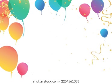 Lettering Happy Birthday To You white background. Holiday decorations with balloons, pennants and confetti. Greeting card can be used for congratulation, posters and banners.
