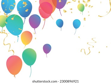 Lettering Happy Birthday To You white background. Holiday decorations with balloons, pennants and confetti. Greeting card can be used for congratulation, posters and banners.
