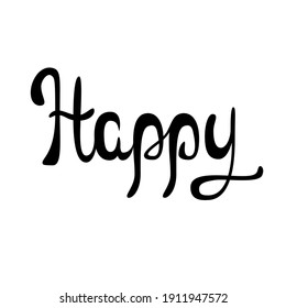 lettering happy in black letters on a white background