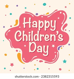 Lettering Happy Childrens Day Vector Calligraphy Design Logo, Full Color, Usable for Poster, Banners, Postcards, Wallpaper, Gifts etc