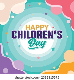 Lettering Happy Childrens Day Vector Calligraphy Design Logo, Full Color, Usable for Poster, Banners, Postcards, Wallpaper, Gifts etc