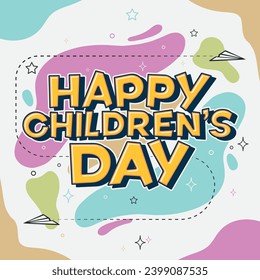 Lettering Happy Childrens Day Vector Calligraphy Design Logo, Full Color, Usable for Poster, Banners, Postcards, Wallpaper, Gifts etc