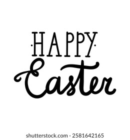 Lettering happy easter black color silhouette vector illustration on white background