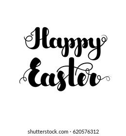 Lettering "Happy Easter" black color, isolated on white background. Vector illustration for posters, banners, flyers, stickers, greeting cards and more. Vector illustration. EPS10.