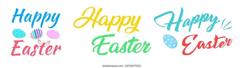Lettering, Happy Easter concept. Set for the design of Easter cards, flyers, posters. Editable design.