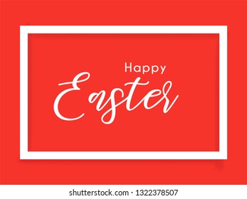 Lettering happy easter day on the frame isolated on red background. - vector