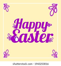 Lettering of happy easter day with square frame. Vector illustration