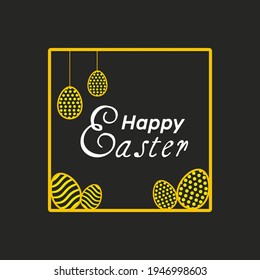 Lettering of happy easter day with square frame and dark background