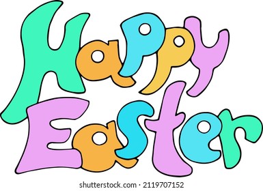 Lettering Happy Easter green yellow pink blue letters