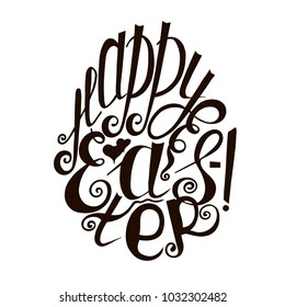 Lettering Happy Easter, hand drawn monochrome sketch stock vector illustration design element for coloring page, for web, for print