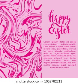 Lettering Happy Easter on digital marble background. Vector marble texture. Marble texture background. Template for card, flyer. Pink, lilac
