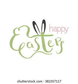 Lettering happy easter with rabbit ears