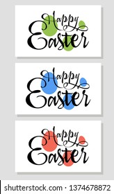 Lettering happy easter. Three lettering options with Easter eggs.