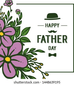 Lettering for happy father day, beautiful purple flower. Vector