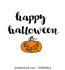 lettering Happy Halloween. Happy Halloween Card.  Pumpkin